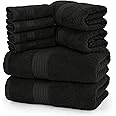Utopia Towels 8 Piece Premium Towel Set, 2 Bath, 2 Hand, and 4 Washcloths, 100% Ring Spun Cotton, Highly Absorbent Towels for Bathroom, Sports, and Hotel, Black