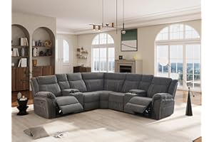 SECSOFIER Power Reclining Sectional Sofa Set, Premium Fabric Recliner Couch with USB Port/Console Storage/Cup Holders Home Theater Sectional Sofa Set