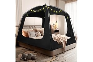 RIYDH Bed Tent Bed Canopy Breathable 100% for Adult and Kids Light Reduction Sleeping Dream Tents Indoor Portable Big Space with String Light 4 Doors Twin Full Queen King Size