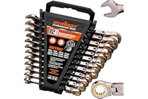 HORUSDY 12-Piece Metric Flex-Head Ratcheting Wrench Set with Organizer | 8-19 mm Ratchet Combination Wrenches Set | 72-Teeth | Chrome Vanadium Steel