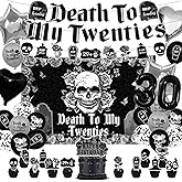 30th Birthday Decorations Pack Death to My Twenties Decorations Include Banner-Backdrop-Balloons-Cake Topper-Cupcake Toppers for Death to My 20s Decorations