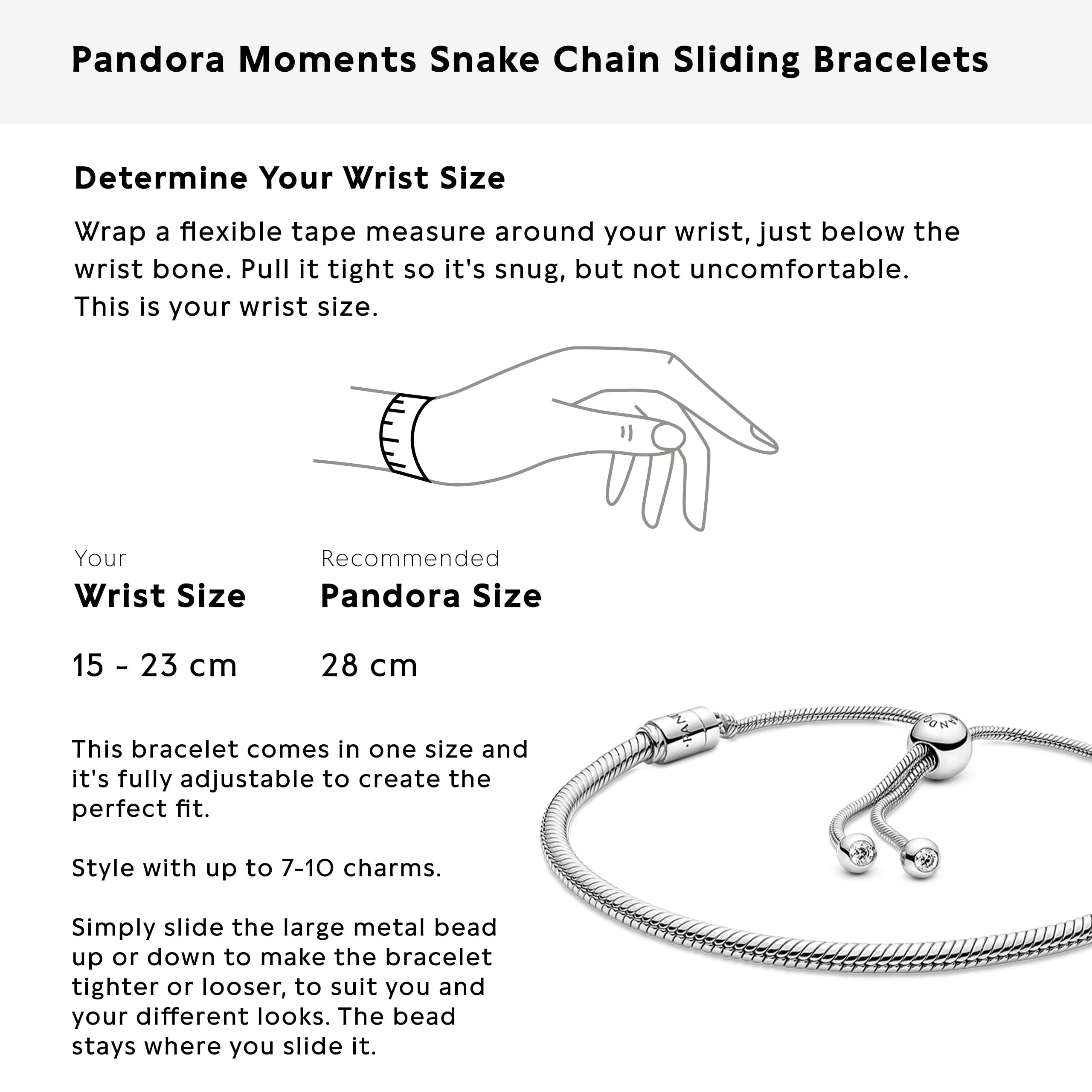 PANDORA Moments Snake Chain Slider Bracelet - Charm Bracelet for Women - Sterling Silver with Clear Cubic Zirconia - 11