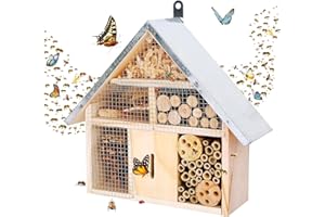 LWINGFLYER Hanging Bee House Wooden Insect House, Natural Habitat for Beneficial Bees, Bugs, Butterflys, Ladybirds Insect Hotels Garden Yard Home