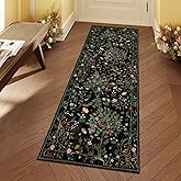Morebes Floral Washable Rug Runners for Hallways Non Slip, Flower Kitchen Runner Rug 2x6, Boho Botanical Ultra-Thin Soft Floor Carpet for Bathroom Entryway Laundry Room, Black