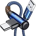 AINOPE Type C Cable [2-Pack, 6.6ft] 3.1A C Charger Cable Fast Charging Right Angle, Durable Nylon Braided USB C Cable Compatible with Galaxy S10 S9 S8 Plus S21, Note 10 9 8, LG (Blue)
