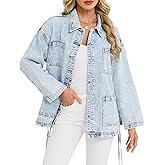 Kedera Women's Oversized Denim Jackets with Side Tie Western Boho Boyfriend Long Jean Coat Casual Denim Shacket Jackets