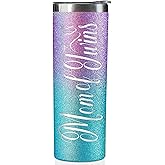 Onebttl Twin Mom Gifts, Mother Mom of Twins, Birthday Gifts, Stainless Steel Tumbler 20oz - Glitter Blue&Purple
