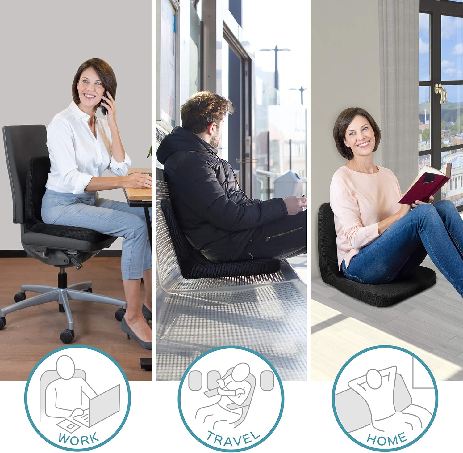 bonmedico All-in-One Foam Seat Cushion - Home Office Gel Comfort for Coccyx/Tailbone & Sciatica Pain Relief with Back Support, Meditation Cushion - Great for Car Seat Cushion or Office Seat: Home & Kitchen