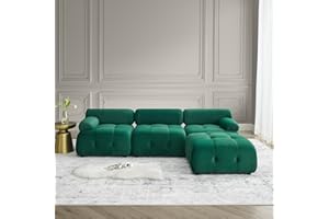ERYE L-Shaped Comfy Cute Sectional DIY Combination w/3 Single Seats and Movable Ottoman, Modern Convertible Modular Sofa & Couch Cloud Deep Seater Sofá Corner, 93", Green Velvet Button Tufted