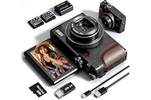 G-ANICA Digital Camera, 56MP Cameras for Photography, 4K Vlogging Camera for YouTube, 180°Flip Screen Digital Point and Shoot Camera with 16X Zoom, Compact Camera for Beginner with 32GB SD Card(2 Batteries)