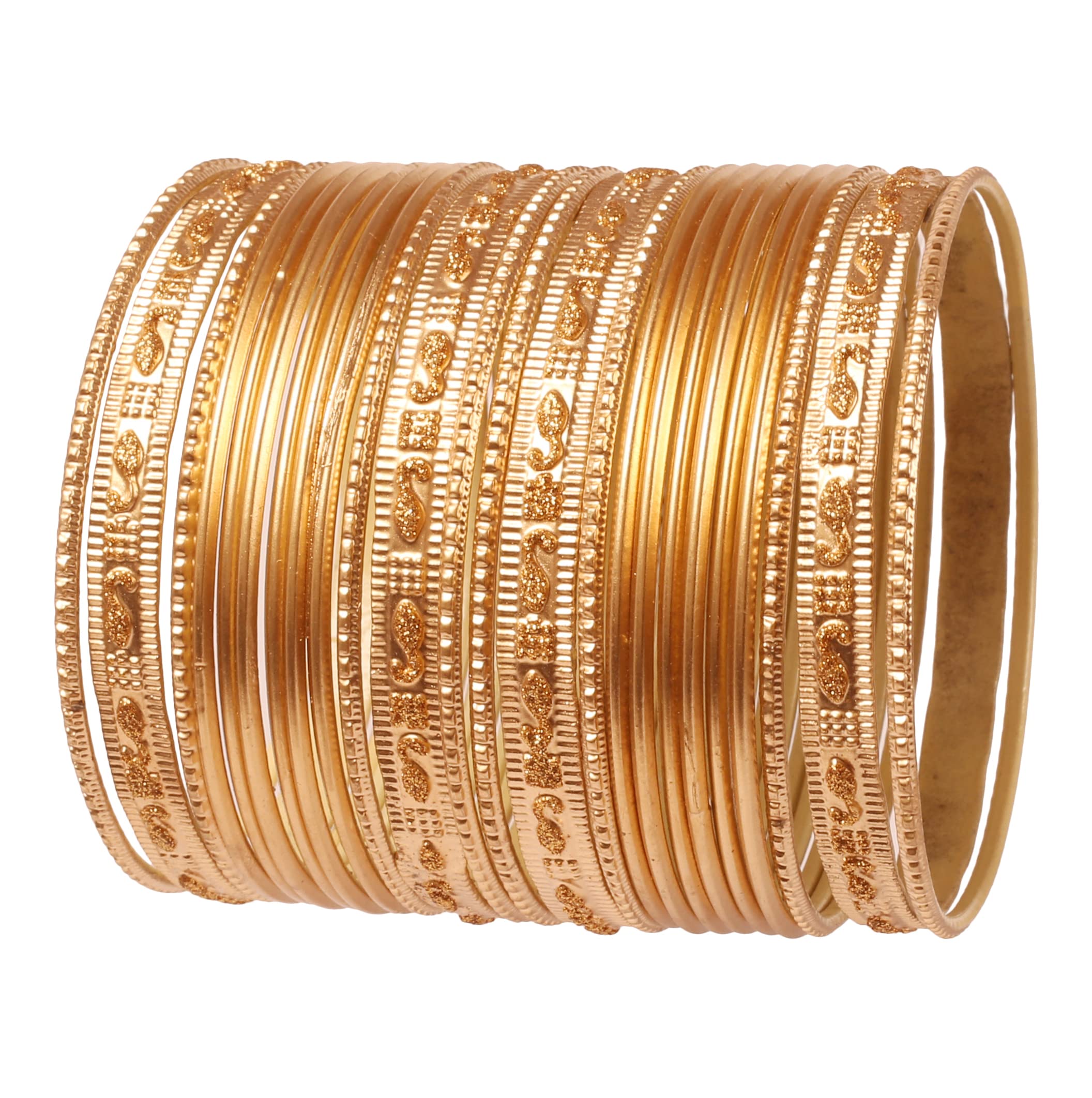 Touchstone NEW Indian Bollywood Colorful 2 Dozen Bangle Collection Golden Glitters Textured Golden Color Large Size Designer Jewelry Special Bangle Bracelets Set Of 24 In Gold Tone For Women.
