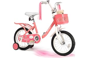BODIOO Kids Bike for 3-10 Years Old Girls' Bike, 12/14 Inch Children's Bicycle with Coaster Brake Training Wheels & Adjustable Seat, Lightweight Frame for Easy Riding, Streamer and Basket Included