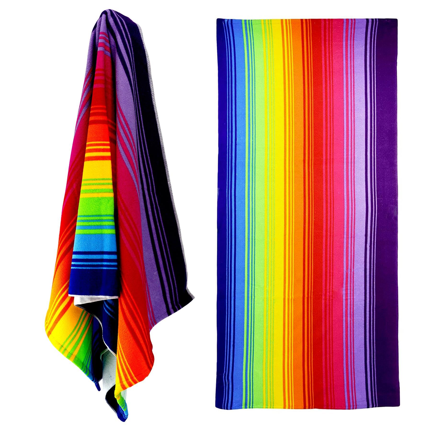 GEEZY Microfibre Beach Towel, Rainbow Design - Quick Drying, Lightweight, Sand-Free, Large & Durable, Summer Design - Beach Essentials for Travel, Holiday, Swimming, Sauna, Adults & Kids, 70x140cm โ image 1