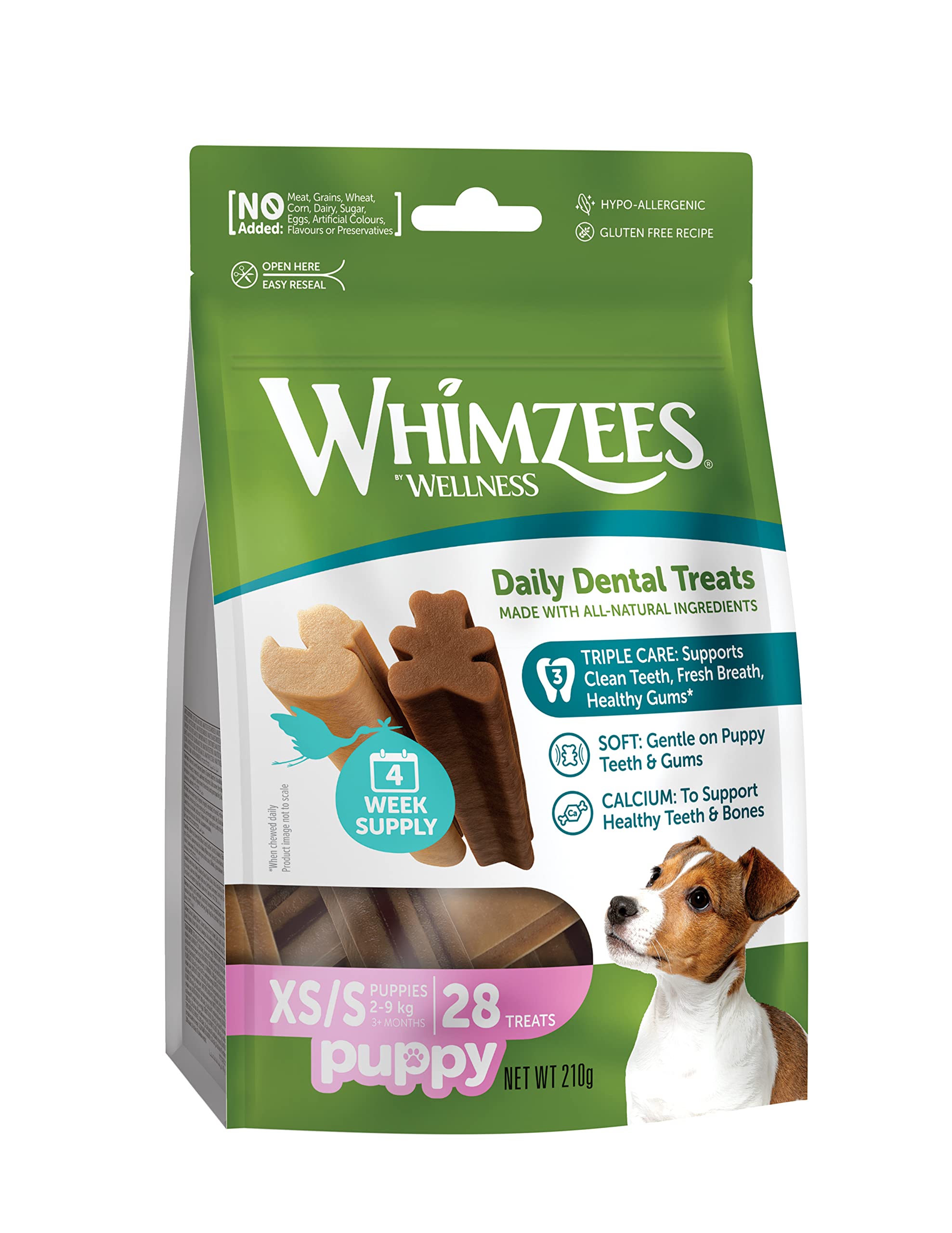 WHIMZEES Puppy Stix XS/S, 28 Pieces – Dog Dental Stix, Size XS/S, Dog Dental Sticks for Extra Small and Small Breeds, Natural and Grain Free, Rawhide-Free, Vegetarian, No Added Sugar