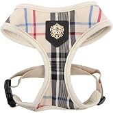 Puppia Junior Over-The-Head Dog Harness Checkered Pattern No Choke No Pull Adjustable Chest Belt Walking Training for Small and Medium Dog, Medium, Beige