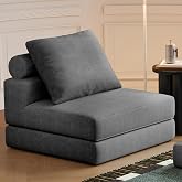 Lumbershed Folding Sofa Bed, 3-in-1 Convertible Sleeper Chair Bed with Pillows, Foldable Floor Couch with High-Density Foam, Futon Small Boneless Couch for Living Room Bedroom Lounge, Single, Gray