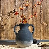 GDSZJLJ Farmhouse Rustic Flower Vase with 2 Handles, Black Ceramic Vase for Home Decor, 8.11 Inch Vintage Ceramic Vases for Dining Table, Shelf Decor, Living Room Centerpieces