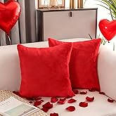 Home Brilliant Red Pillow Covers 18x18 Decorative Throw Pillow Covers for Couch Super Soft Square Fluffy Pillow Covers for Bench Sofa Valentine's Decor, Set of 2, 18 x 18 inch, 45 cm, Red