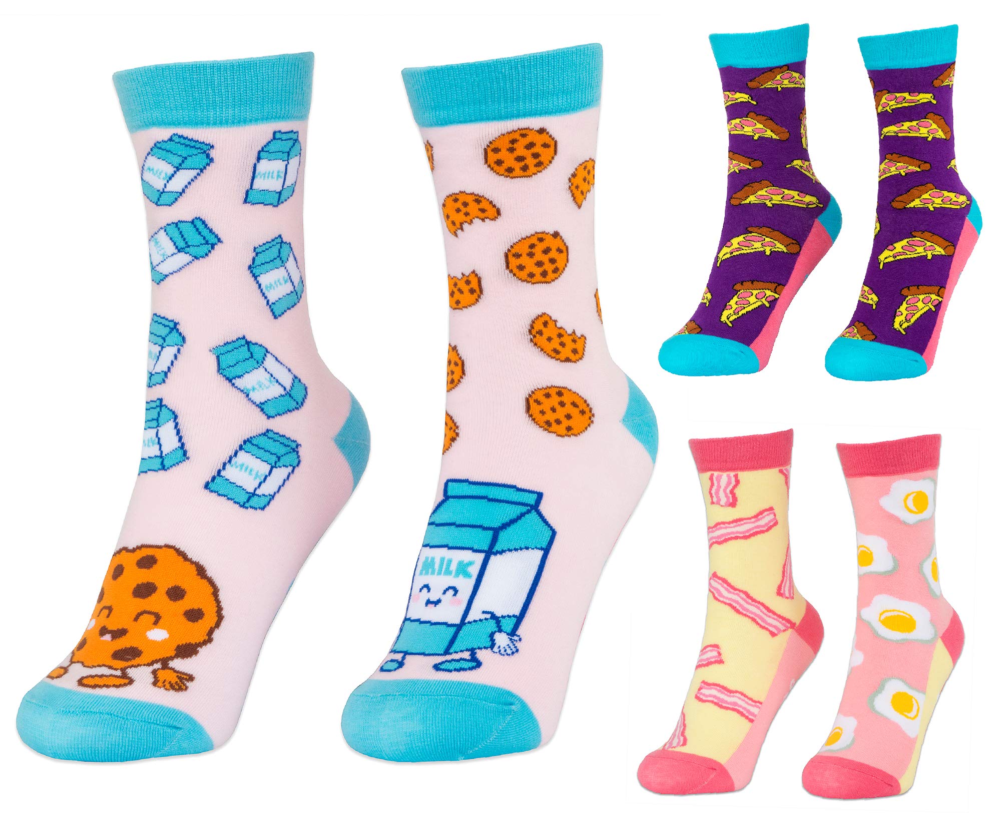 Fringoo Girls Boys Cotton Odd Socks 3 Pairs Set + Box UK 3-6 | EUR 36-39 Novelty Socks Gift for Girls (All The Food)