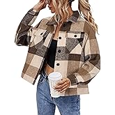 HOTOUCH Womens Flannels Fall Cropped Shacket Plaid Jacket Long Sleeve Button Down Coat 2026 Fall Fashion Trendy Outfits