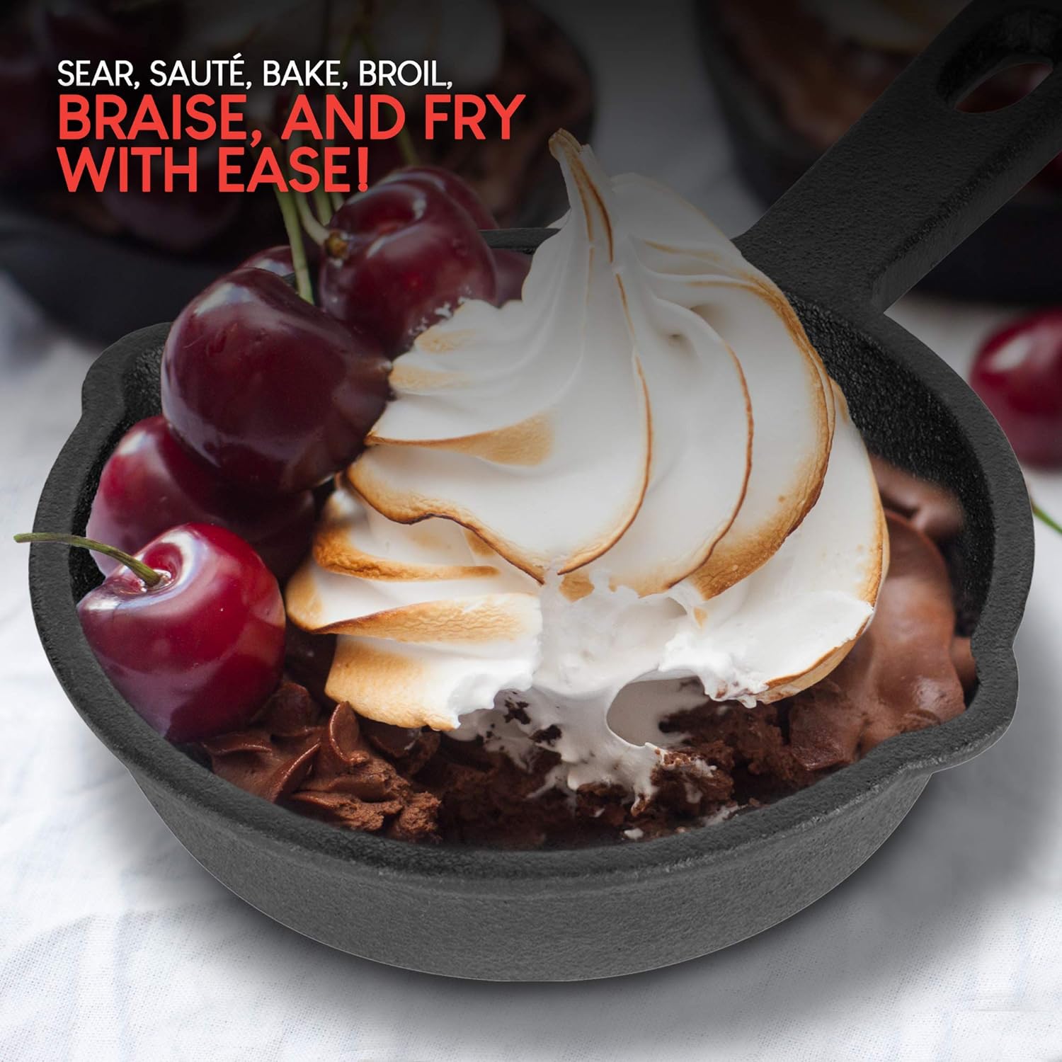 Modern Innovations Mini Cast Iron Skillet with Silicone Mitt (4 Count) - 3.5 Inch Mini Cast Iron Skillet - Pre Seasoned Small Cast Iron Skillet Set - Mini Cast Iron Skillets for Baked Cookie/Brownie: Kitchen & Dining