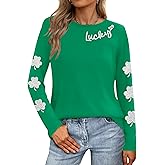 LAZYCHILD St Patricks Day Shirt Women: Lucky Shamrock Tshirt Saint Patricks Day Green Clover Long Sleeve Tops