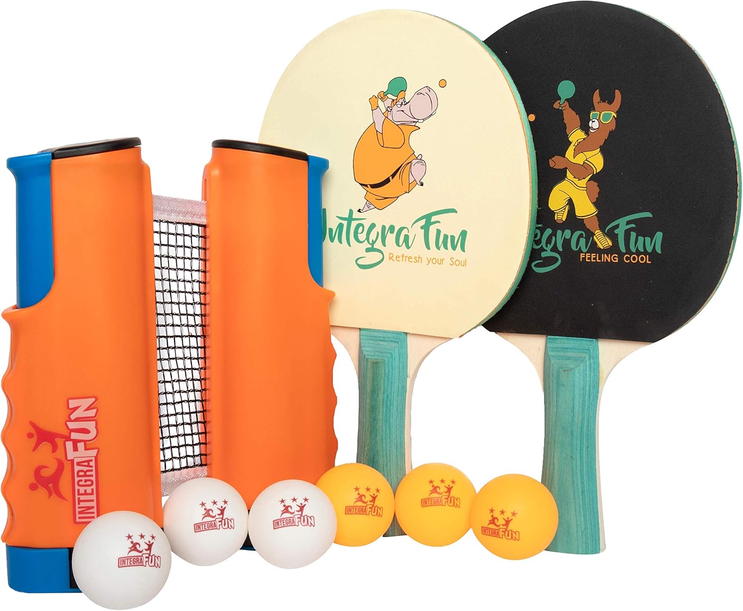 Kids Ping Pong Paddles Set of 2 with Retractable Net IntegraFun Table