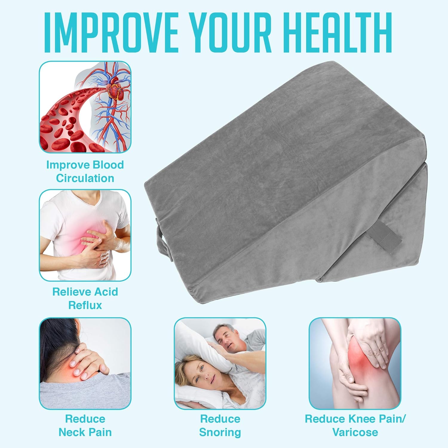 Bed Wedge Pillow - Adjustable 9&12 Inch Folding Memory Foam Incline Cushion System for Legs and Back Support Pillow - Acid Reflux, Anti Snoring, Heartburn, Reading – Machine Washable: Health & Personal Care