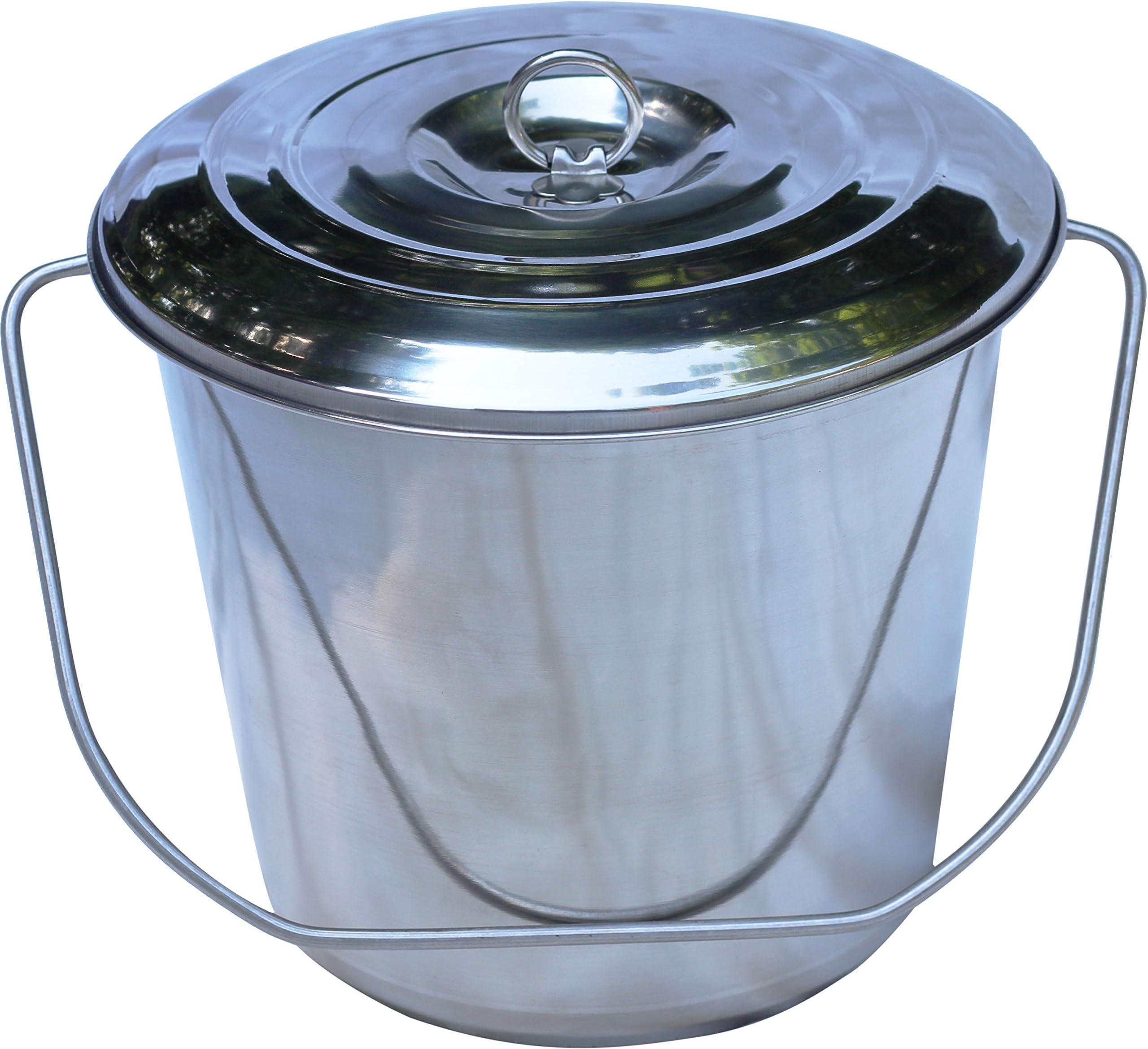 Quality Dairy Stainless Steel Milk Pail Bucket with Lid, Handle, and Open Lip Edge, Also Good for Compost (14 Qt Pail with Lid)