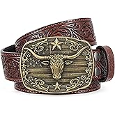 LALATCH Cowboy Western Belts for Men Women, Mens Western Cowboy Belt Embossed Belt Bull Buckle for Jeans Gifts Christmas