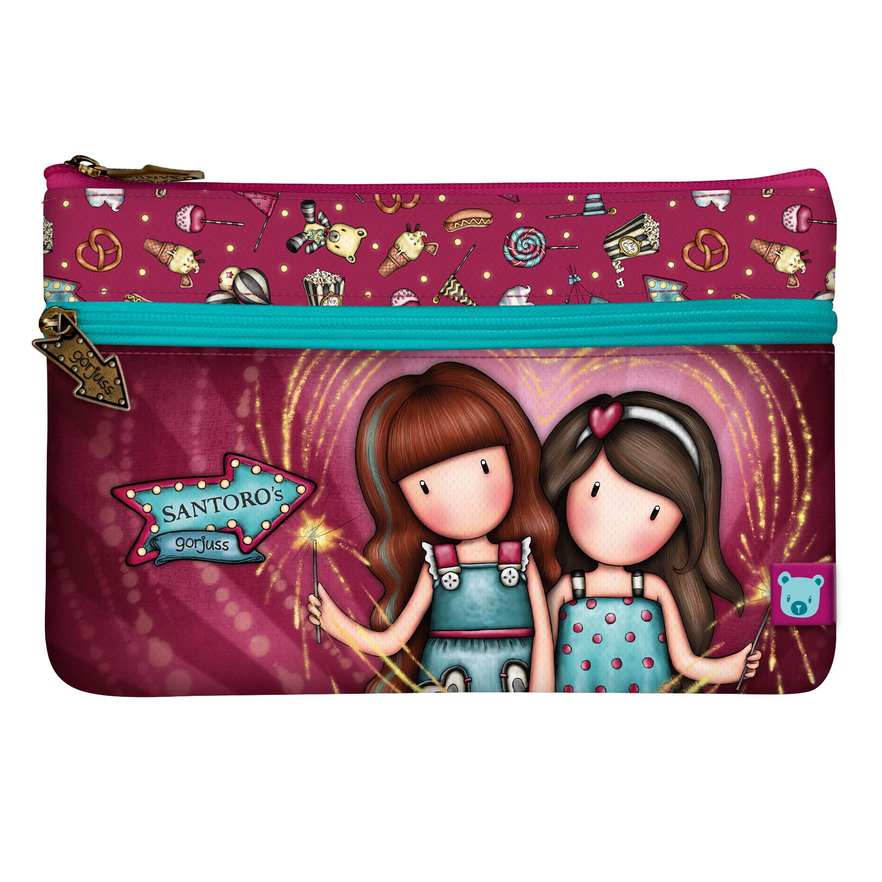 SANTORO Gorjuss Fairground Flat Bag with Pocket 'Fireworks', 23 x 15.5 x1.5 cm, Polyester, 2 Compartments