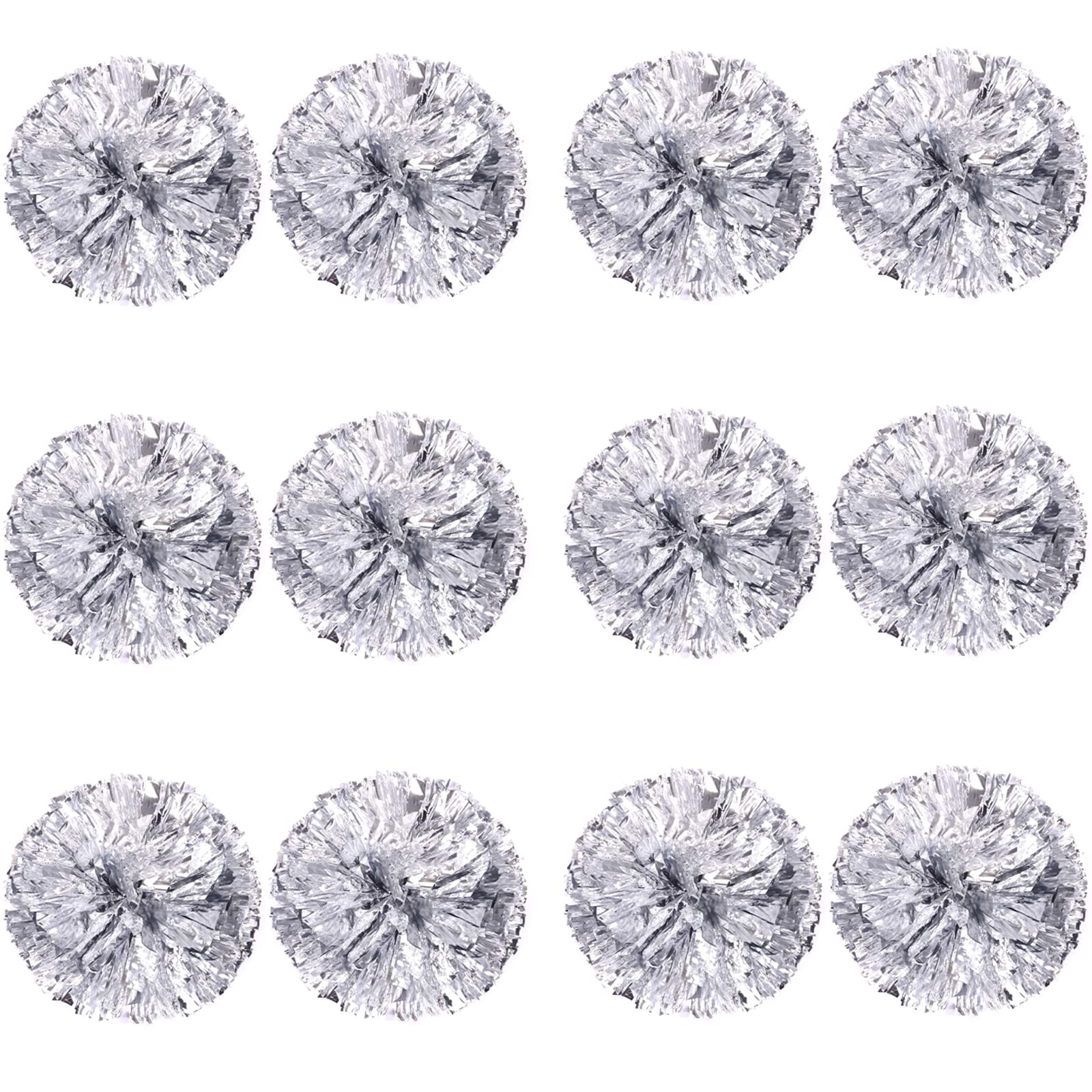 Magicor 12Pcs Cheerleading Pom PomsKids, Metallic Foil & Plastic Ring Cheer Pom PomsGirls School Game, Dance, Matches, Team Spirit Sports, Stage Performance, Carnival Celebration (12pcs-Silver), M