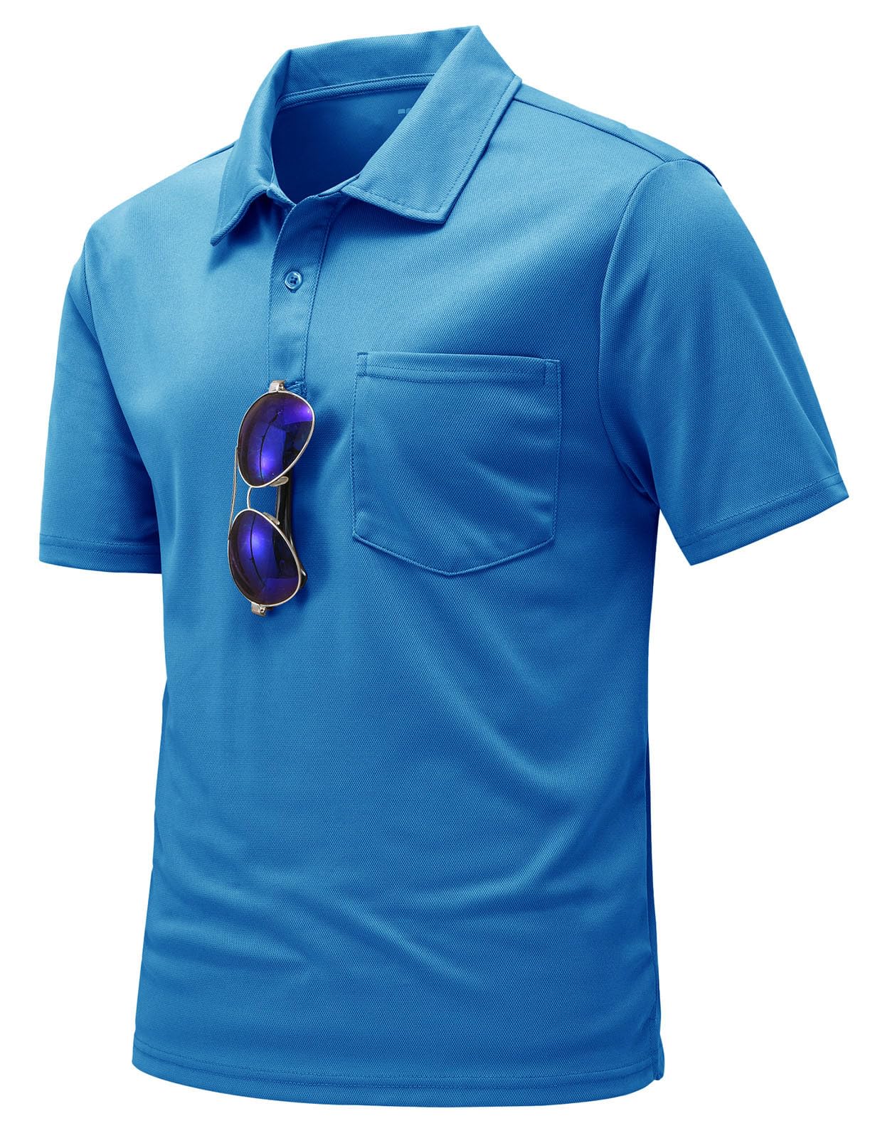 Photo 1 of TBMPOY Men's Polo Shirts Short Sleeve Quick Dry Casual Sports Outdoor Golf Shirt with Pocket Blue L