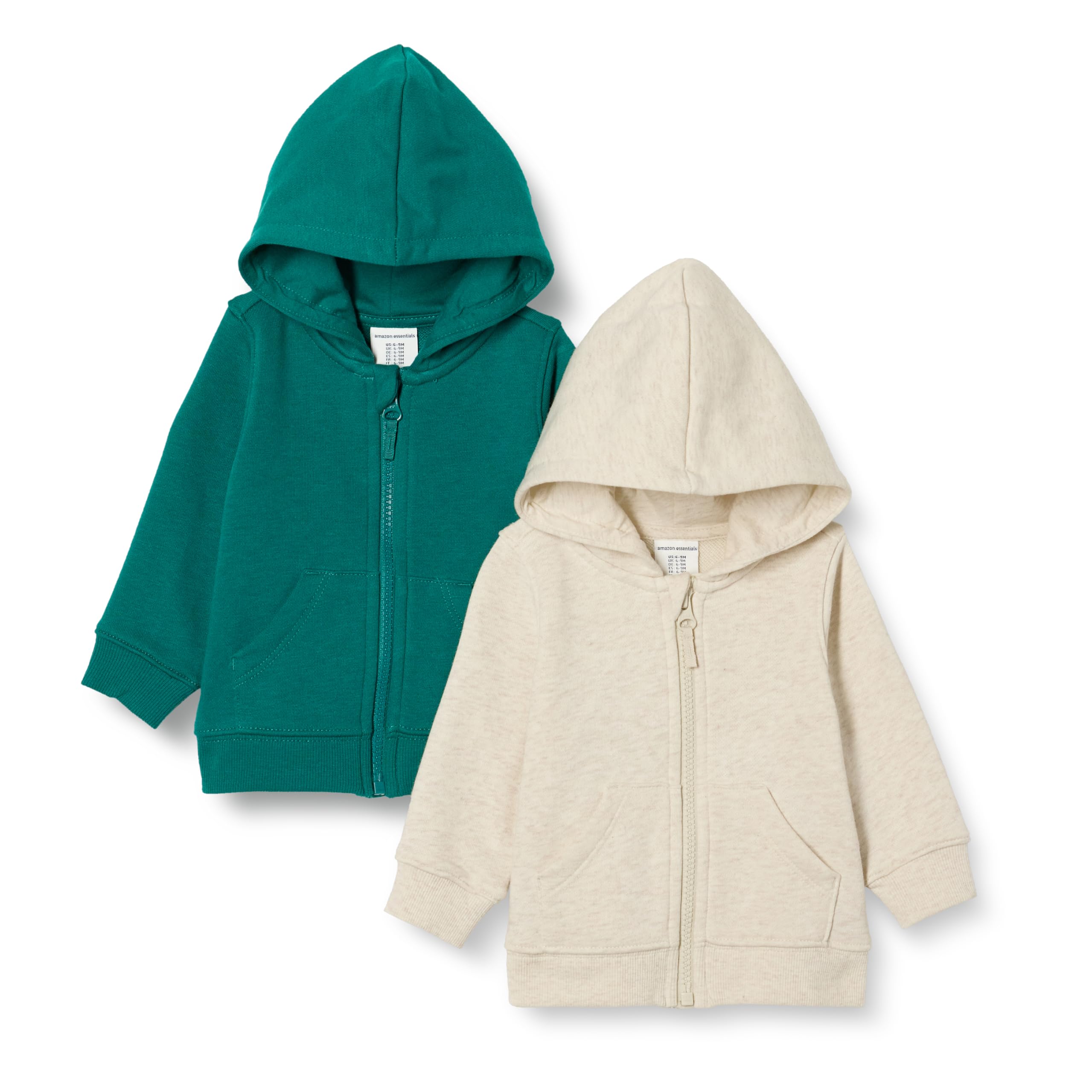 Photo 1 of 1 pcs++Amazon Essentials Unisex Babies' French Terry Zip-Up Hoodie, Oatmeal Heather/Dark Emerald Green, 18 Months