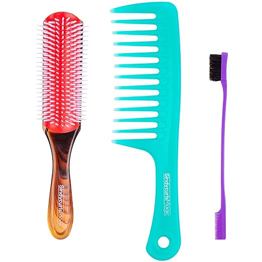 9 Row Cushion Nylon Bristle Detangler Brush Set Includes Sturdy Wide