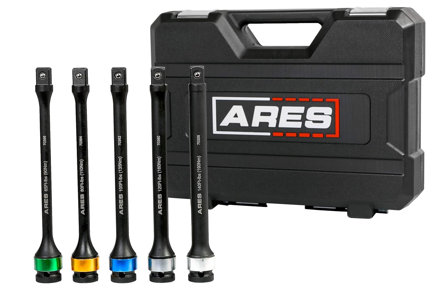 ARES 70367 - Torque Limiting Extension Bar Set - Chrome Moly 1/2-Inch Drive 8-Inch Long Impact Grade Bars - Flex Action Prevents Over-Tightening - Color Coded for Easy Identification