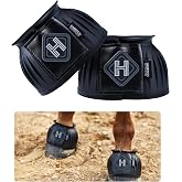 Harrison Howard 4/Pack Rubber Pull-on Bell Boots, Hoof Overreach Protection | Front &amp; Hind Bell Boots, Extra Thick Rubber for Durability, Upgraded Leather Touch Tape, Hoof Impact Guard