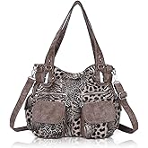 Angel Kiss Women's Designer Handbag Large Double Zipper Multi Pocket Washed Leather Purse