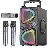 Karaoke Machine for Kids Adults, Portable Bluetooth Mini Karaoke Singing Speaker with 2 Wireless Microphone and LED Lights, G
