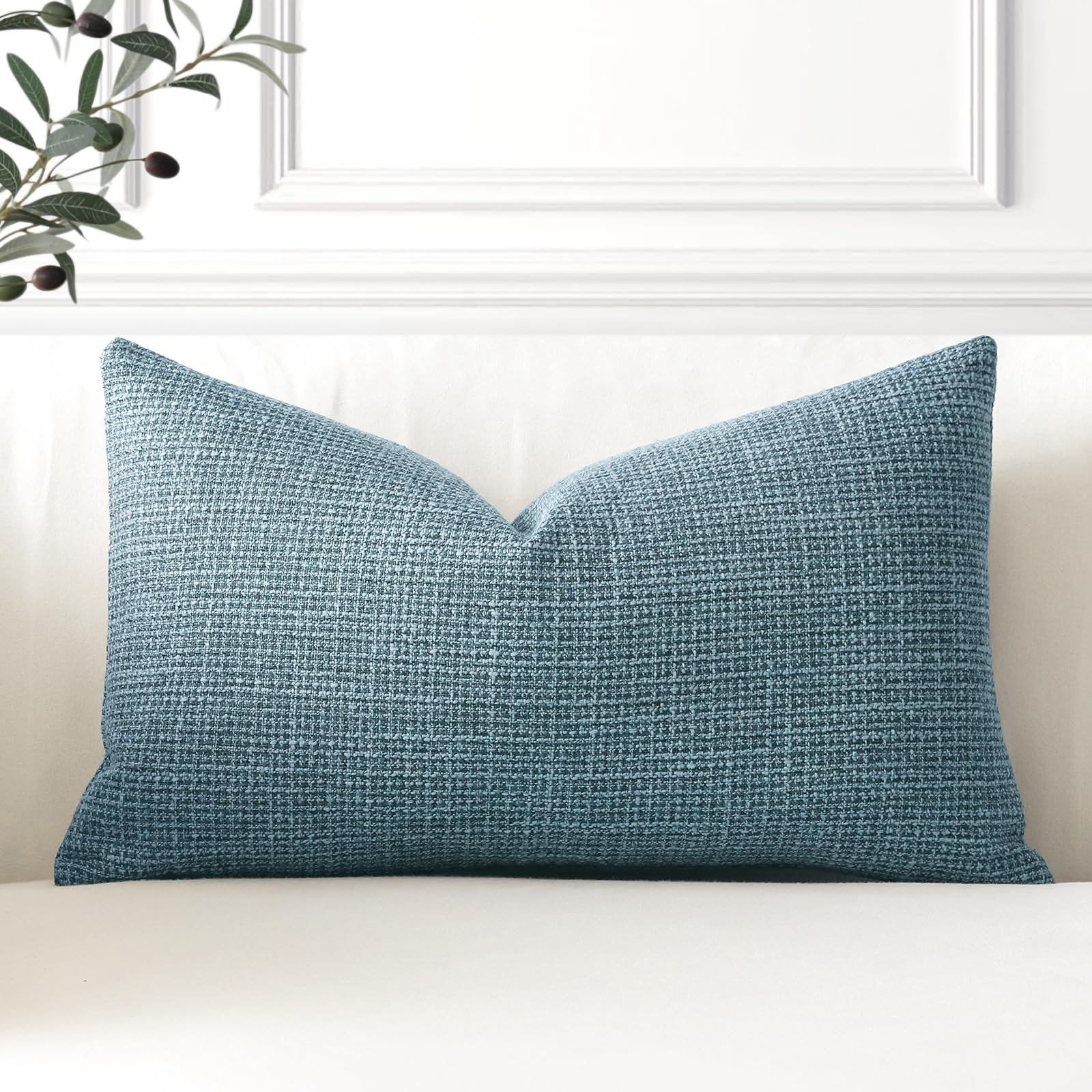 Photo 1 of OTOSTAR Linen Throw Pillow Cover Set of 1 Decorative Lumbar Pillowcases Cushion Covers 12x20 Inch for Home Decor Sofa Bedroom Car 30 x 50CM Blue