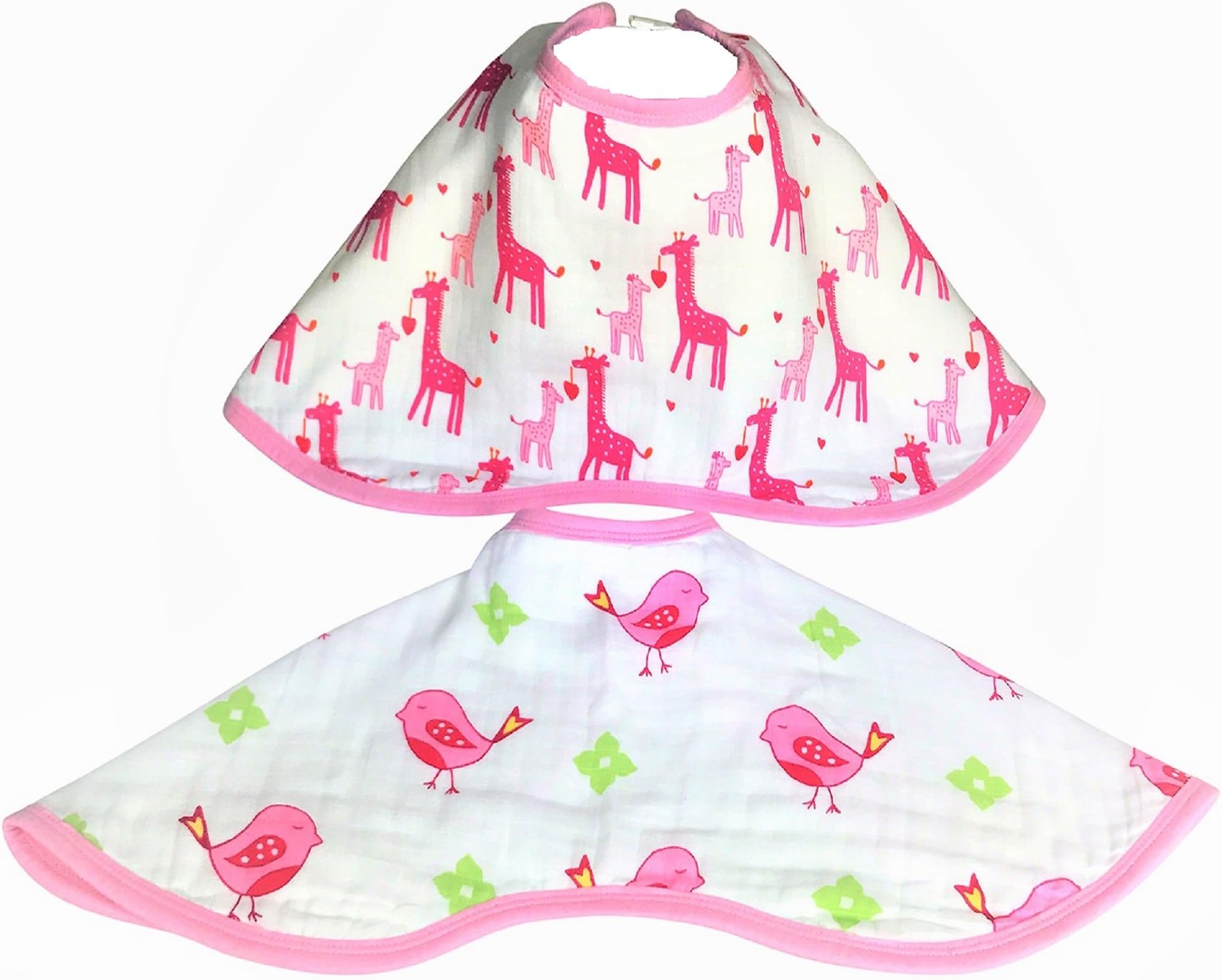 Two Muslin Baby Burp Bibs & Baby Burp Cloths. Multi Layer Soft, Light, Absorbent Baby Bibs for Burping, Cleaning Drools & Feeding. Burpy Bibs for Girls. A Perfect Baby Gift, Baby Shower Gifts.