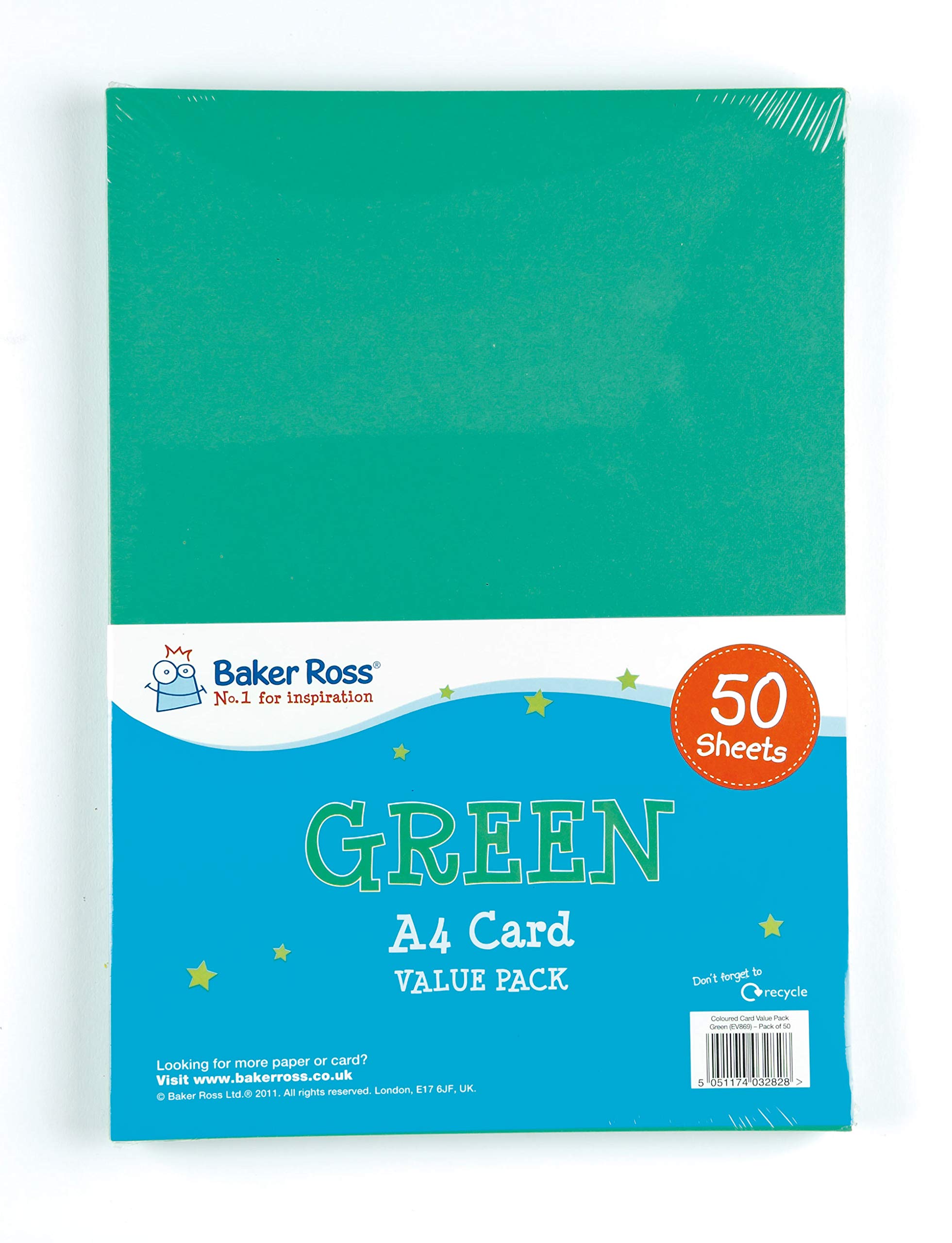 Baker Ross EV869 A4 Green Coloured Card Value Pack (220gsm), Children Art & Craft Activities, Collage, Model Making (Pack of 50)