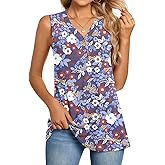 BISHUIGE Womens Henley Tunic Tops Button Up T-Shirts Sleeveless V-Neck Casual Blouses