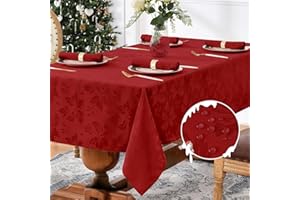 Romanstile Christmas Jacquard Rectangle Tablecloth - Waterproof Damask Floral Pattern Decorative Table Cloths Heavy Weight Fabric Table Covers for Dinner/Parties/Holiday - 60 x 84 Inch, Red