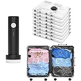 Vacuum Bags for Travel with Rechargeable Pump, 8 Small Compression Packing Seal Bags for Luggage Suitcase, Space Saver for Cl