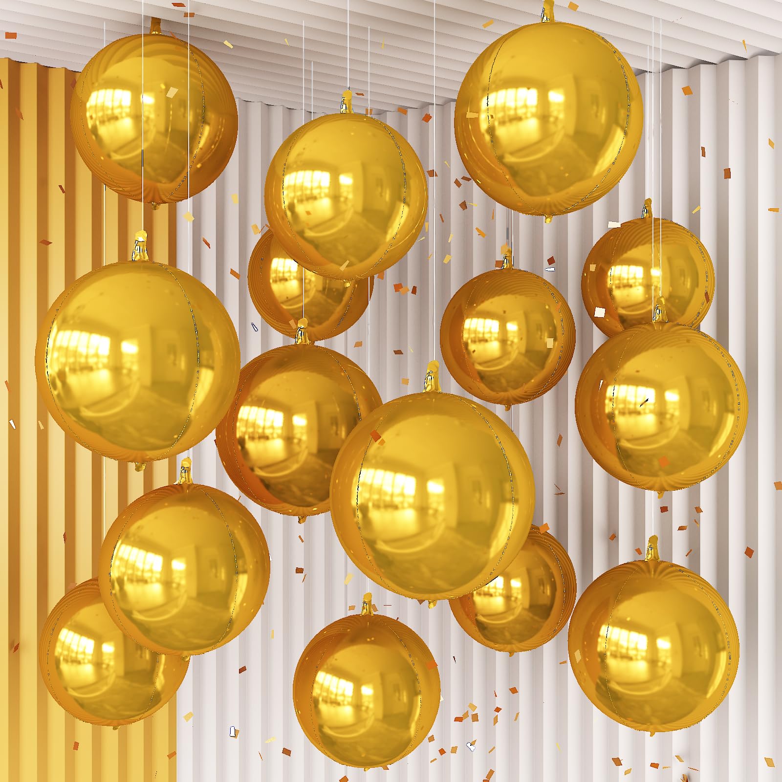 Froova 14 Pcs Gold Round Foil Balloons 22/15/10 4D Ball Balloons Metallic Golden Balloon Ornament Mylar Balloon Chrome for Graduation Birthday Wedding Anniversary New Year Disco Party Decorations
