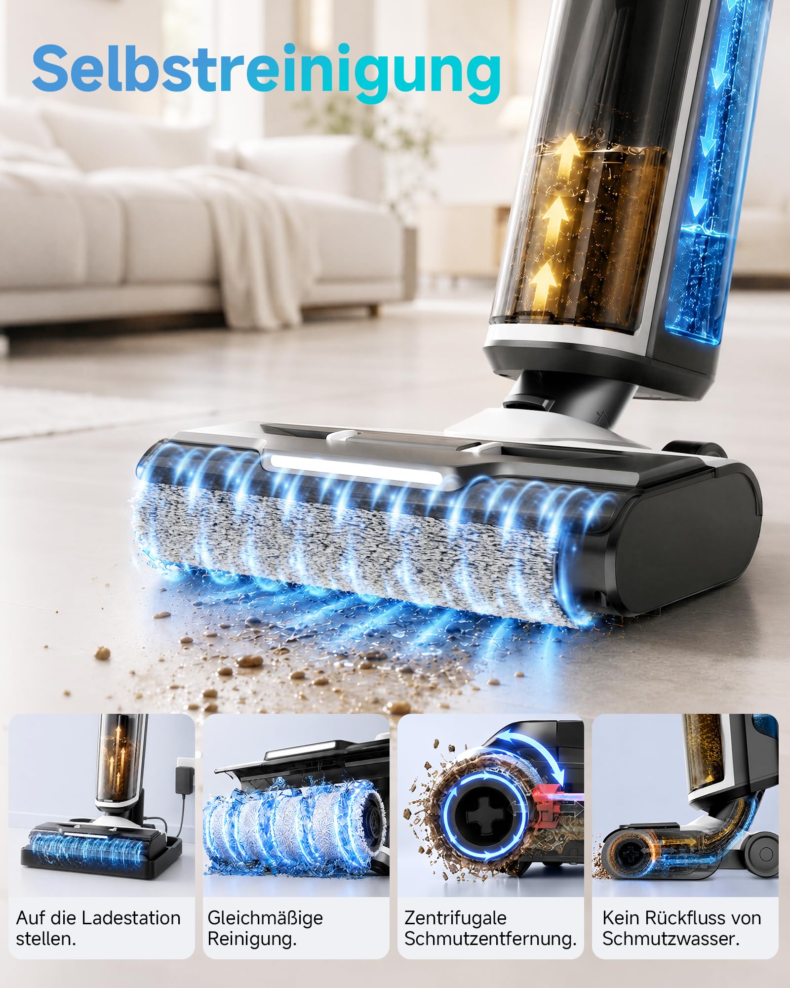 Hearten Nass Trockensauger, 25 kPa, mit Wasserelektrolyseur zur Desinfektion, Selbstreinigung, Sprachansage, Randreinigung, LED-Display, Bürstenloser Motor, Geräuscharm, Haushalte 2