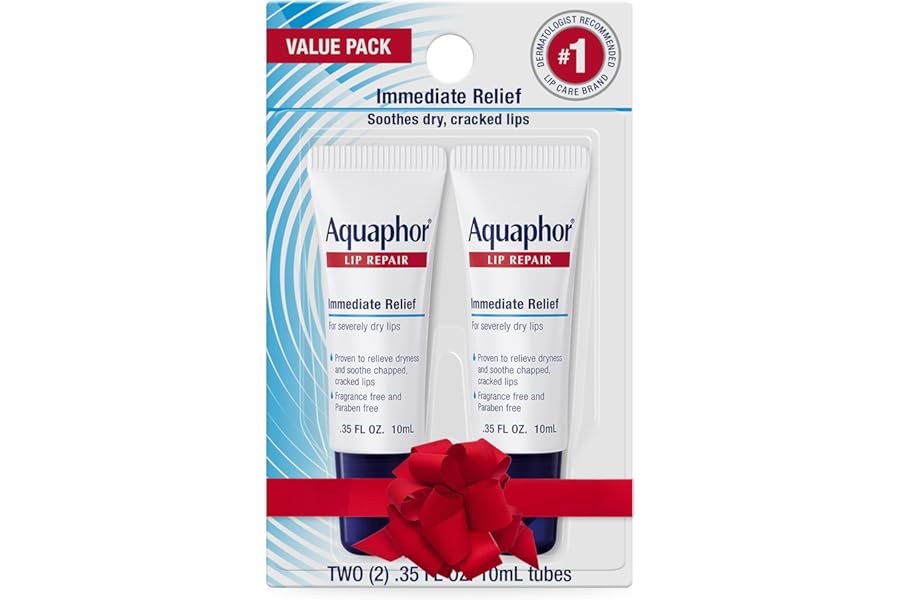 Aquaphor Lip Repair Ointment, Moisturizing Lip Balm Pack, Relieves Dryness, Holiday Gifts for Self Care, 0.35 Tube, Pack of 2