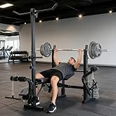 VORTEXTOVE 8-in-1 Collapsible Adjustable Weight Bench Set with Squat Rack, Bench Press, Lat Pulldown, Leg Extension/Wave &amp; Preacher Wave Pad - Steel Home Gym Strength Training
