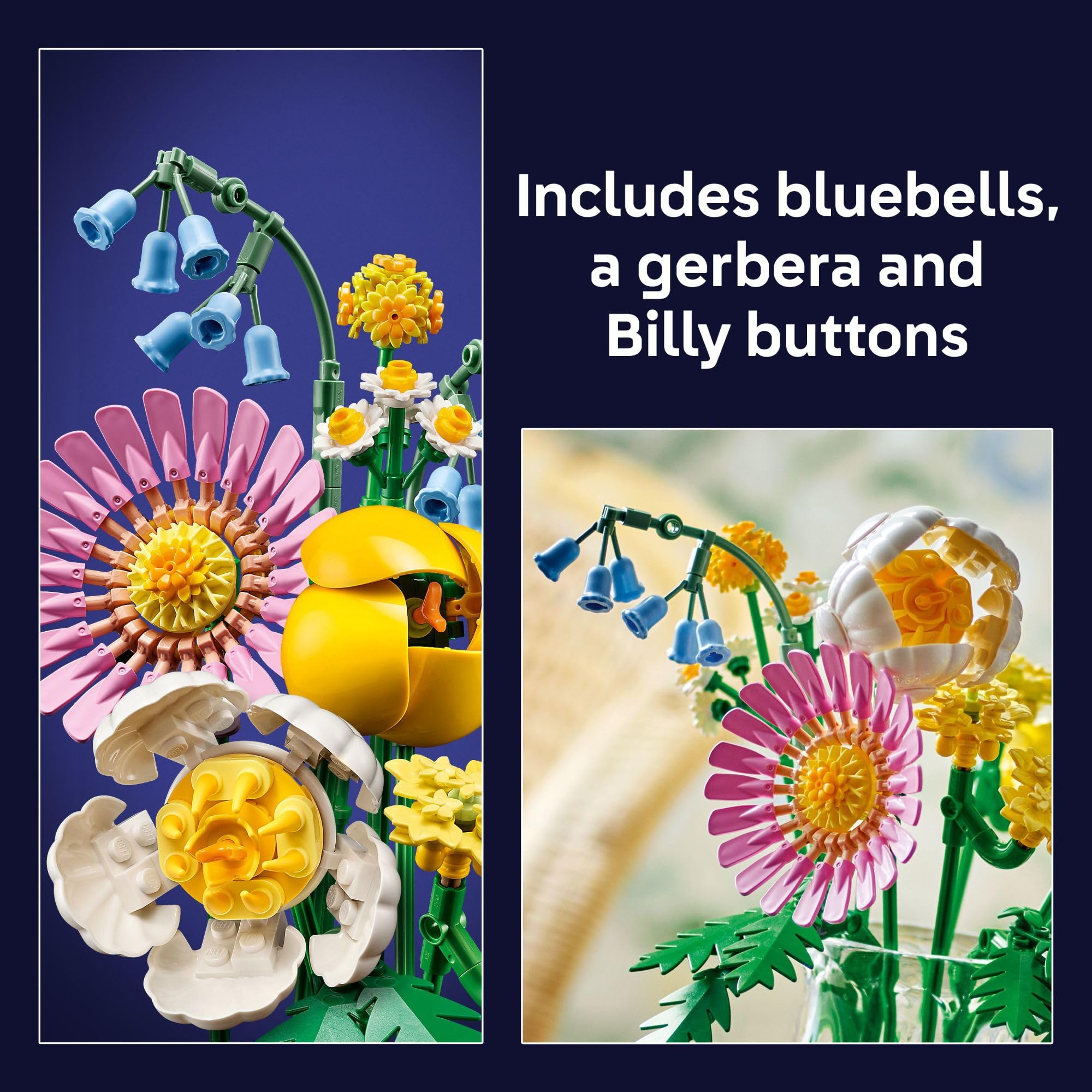 LEGO Botanicals Petite Sunny Bouquet Flower Set - DIY Floral Arrangement - Home Decor - Gift for Birthdays - Building Toy for Kids 9+ - Faux Bluebells, Tulip, Daisy, and More - 10347